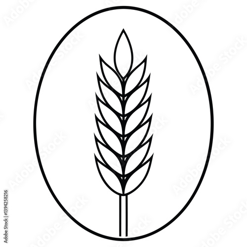 Simple wheat icon in oval frame for agriculture