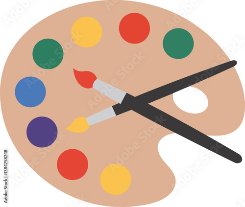 flat artist paint palette icon with brush on solid white background – modern creative vector illustration