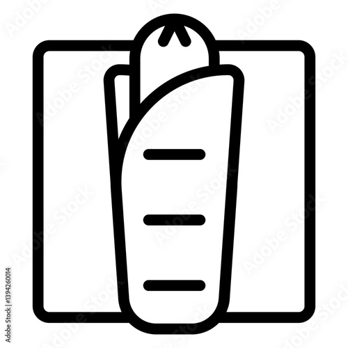Hotdog bun with sausage on napkin line icon, grocery food concept. Vector graphics. Meal food, snack sign on white background, style mobile or design.
