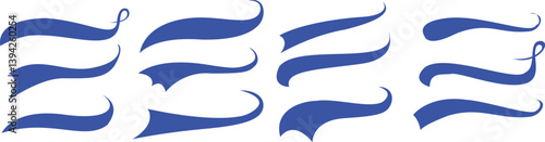 Swoosh and swash typography tails shape. Underline retro swoop wave line for athletic t shirt. Vector stroke set.