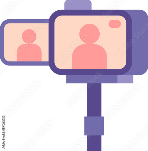 Illustration of a selfie stick with a smartphone taking a picture shown on the phone s screen