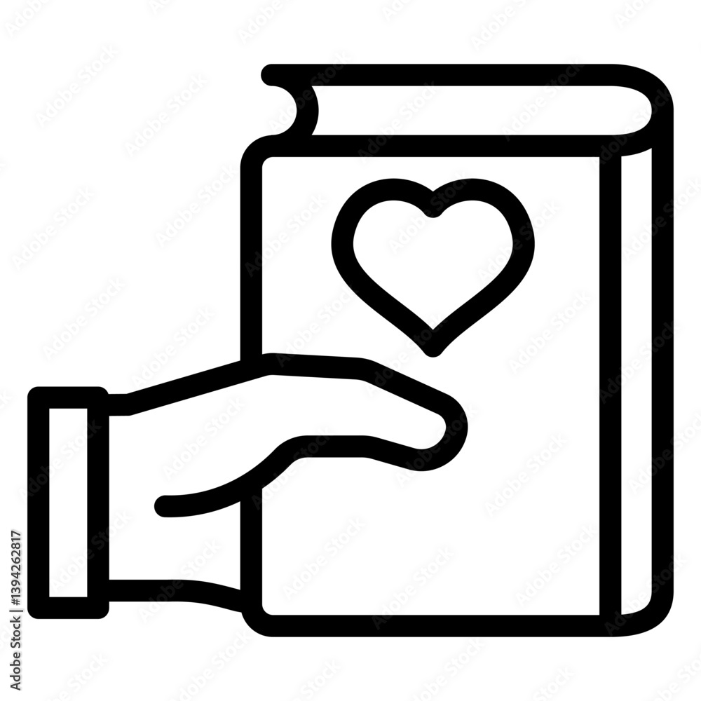 Beloved book in hand line icon, book crossing concept. Vector graphics. Favorite author book, reading sign on white background, style mobile or design. Beloved book in hand line icon, book crossing concept. Vector graphics. Favorite author book, reading sign on white background, style mobile or design.