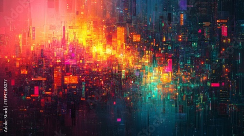 Wallpaper Mural Abstract Digital Cityscape with Vibrant Neon Lights Torontodigital.ca