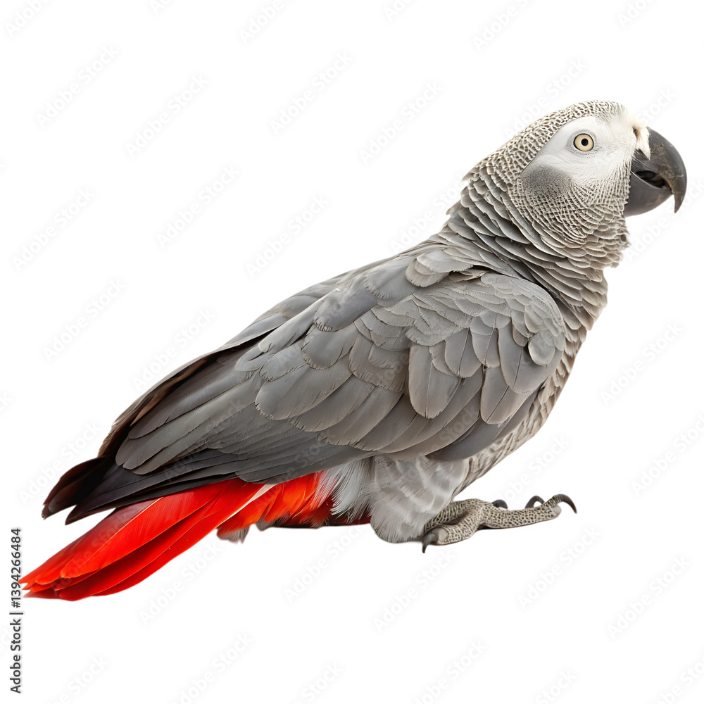 Naklejka premium African Grey Parrot: Images, Facts & Care on transparent background