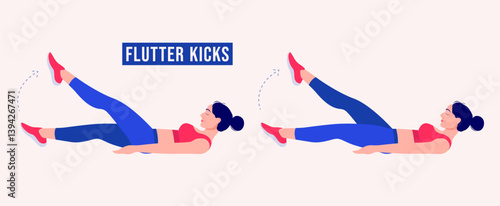 Flutter Kicks exercise, Woman workout fitness, aerobic and exercises