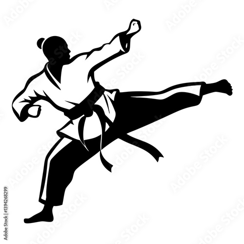 karate black and white silhouette