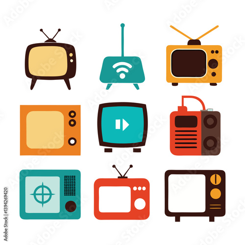 Retro tv icons of silhouette vector illustration on white background