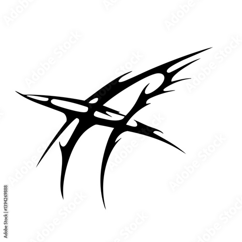 Sharp Abstract Tribal Tattoo Design Logo Dynamic Black Ink Pattern for Body Art, Symbol of Speed, Power, and Intensity