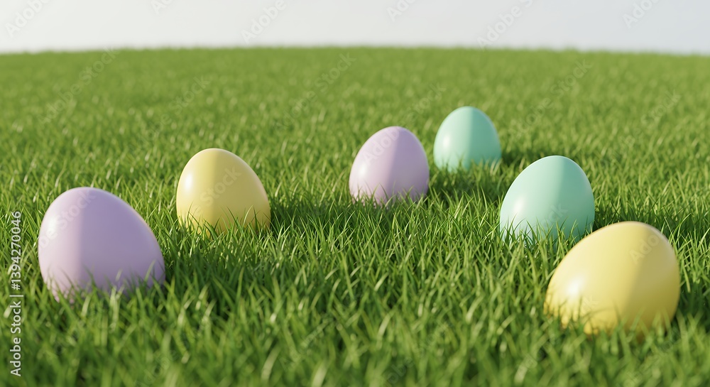 Easter Eggs in Green Grass with Pastel Colors on a Sunny Day Easter Eggs in Green Grass with Pastel Colors on a Sunny Day