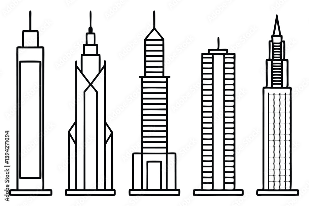 Obraz premium Skyscraper Line Art Illustration Creative Representation of Urban Landscape 