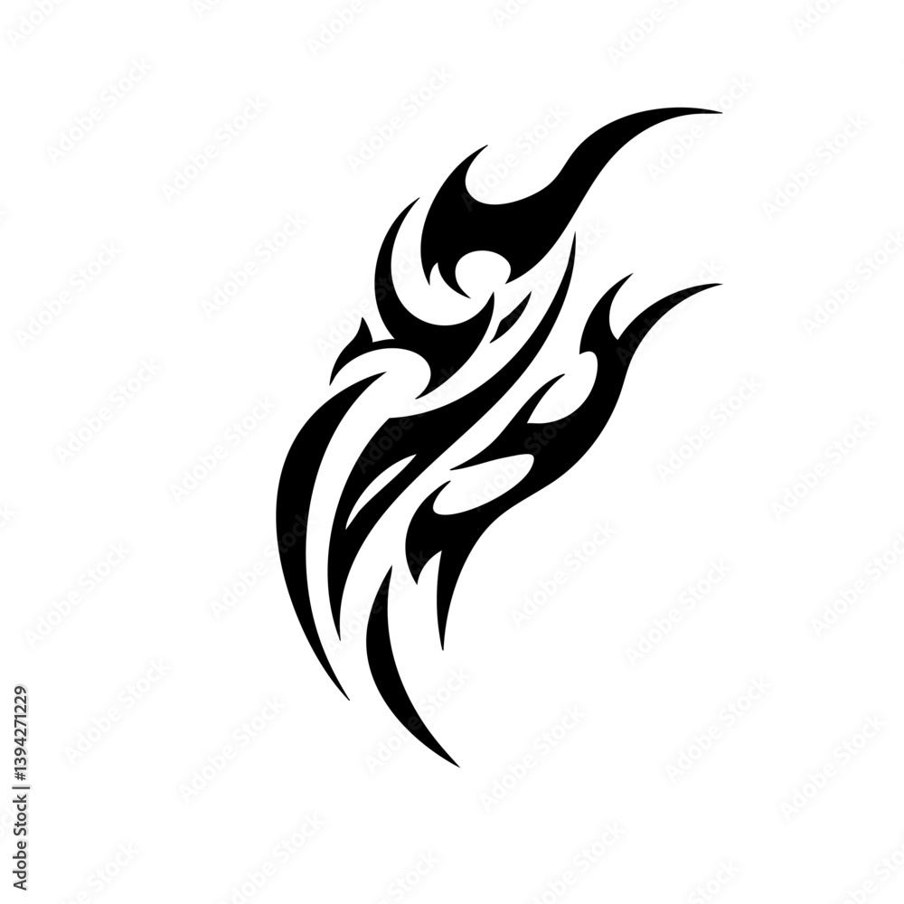 Naklejka premium Tribal Flame Tattoo Design – Bold Black Ink Abstract Fire Motif for Body Art, Symbol of Energy, Strength, and Transformation