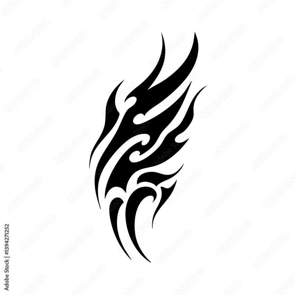 Obraz premium Tribal Flame Tattoo Design – Bold Black Ink Abstract Fire Motif for Body Art, Symbol of Energy, Strength, and Transformation