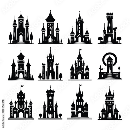 A silhouette of tower icons vector set  on a white background