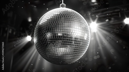 black and white image of disco ball designed for a party background 