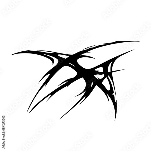 Sharp Abstract Tribal Tattoo Design Logo Dynamic Black Ink Pattern for Body Art, Symbol of Speed, Power, and Intensity