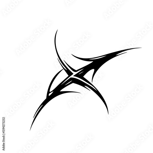 Sharp Abstract Tribal Tattoo Design Logo Dynamic Black Ink Pattern for Body Art, Symbol of Speed, Power, and Intensity