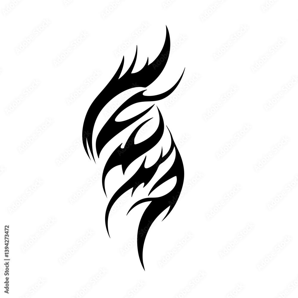 Obraz premium Tribal Flame Tattoo Design – Bold Black Ink Abstract Fire Motif for Body Art, Symbol of Energy, Strength, and Transformation