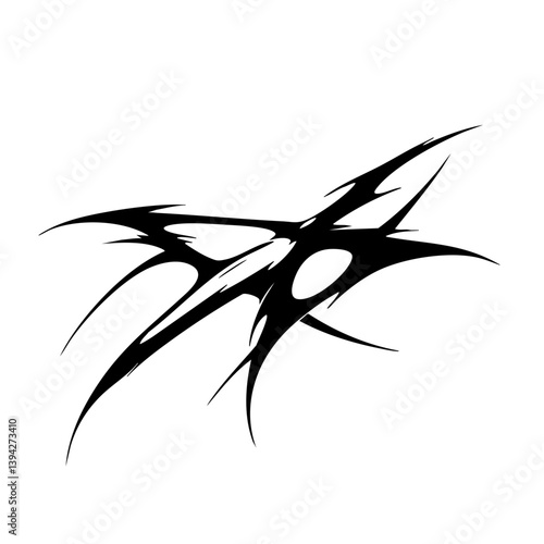 Sharp Abstract Tribal Tattoo Design Logo Dynamic Black Ink Pattern for Body Art, Symbol of Speed, Power, and Intensity