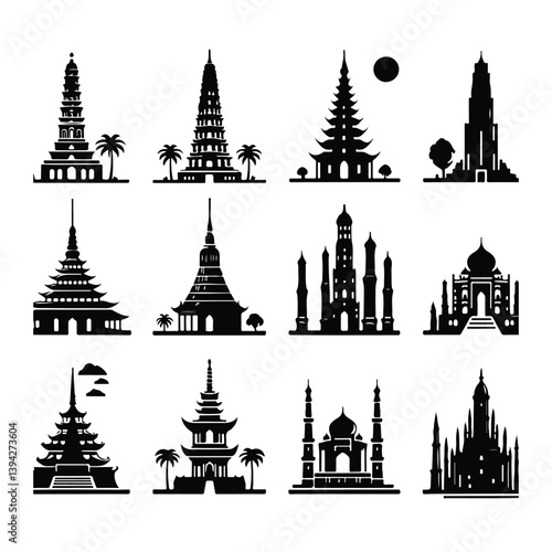 A silhouette of tower icons vector set  on a white background