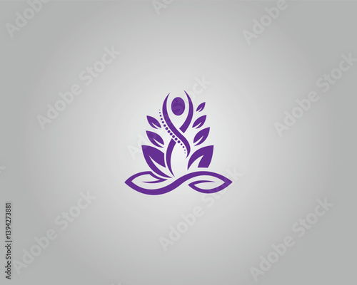 Yoga and Meditation Logo with Lotus Leaves and Spine Symbol Design Vector Template.