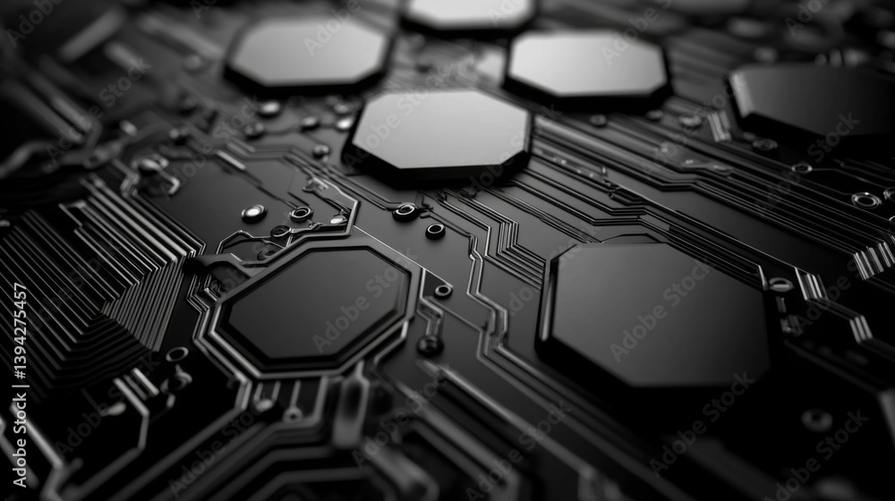 Fototapeta premium Abstract Black Hexagon Circuit Board Texture