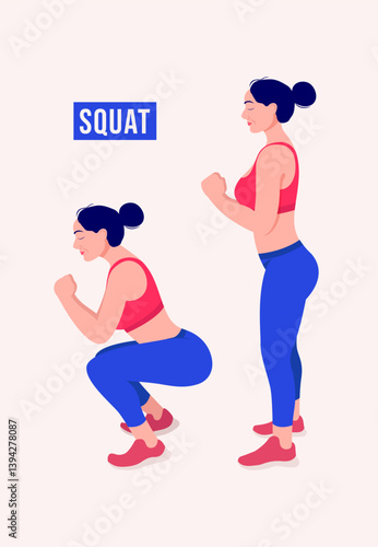 SQUAT exercise, Woman workout fitness, aerobic and exercises.