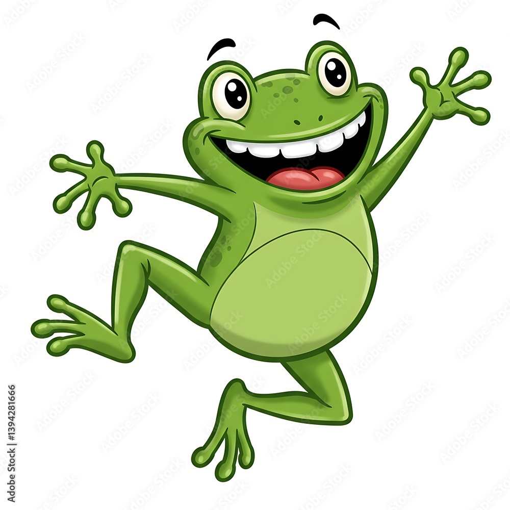 Naklejka premium Happy cartoon frog jumping joyfully