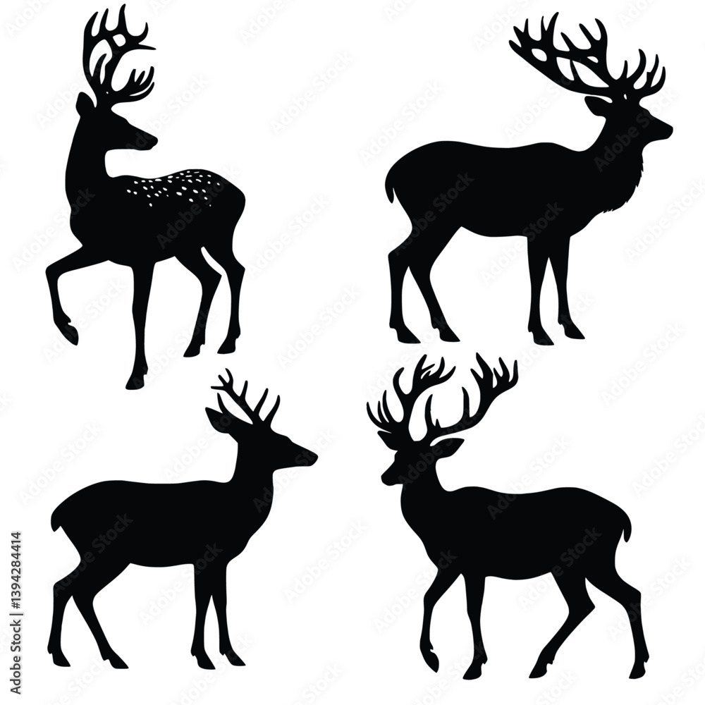 Naklejka premium Black and White Deers with Ankles Animal Illustration