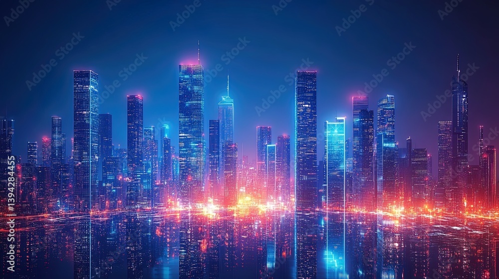 A futuristic city skyline with high-tech buildings, glowing lights, and sleek designs at night A futuristic city skyline with high-tech buildings, glowing lights, and sleek designs at night