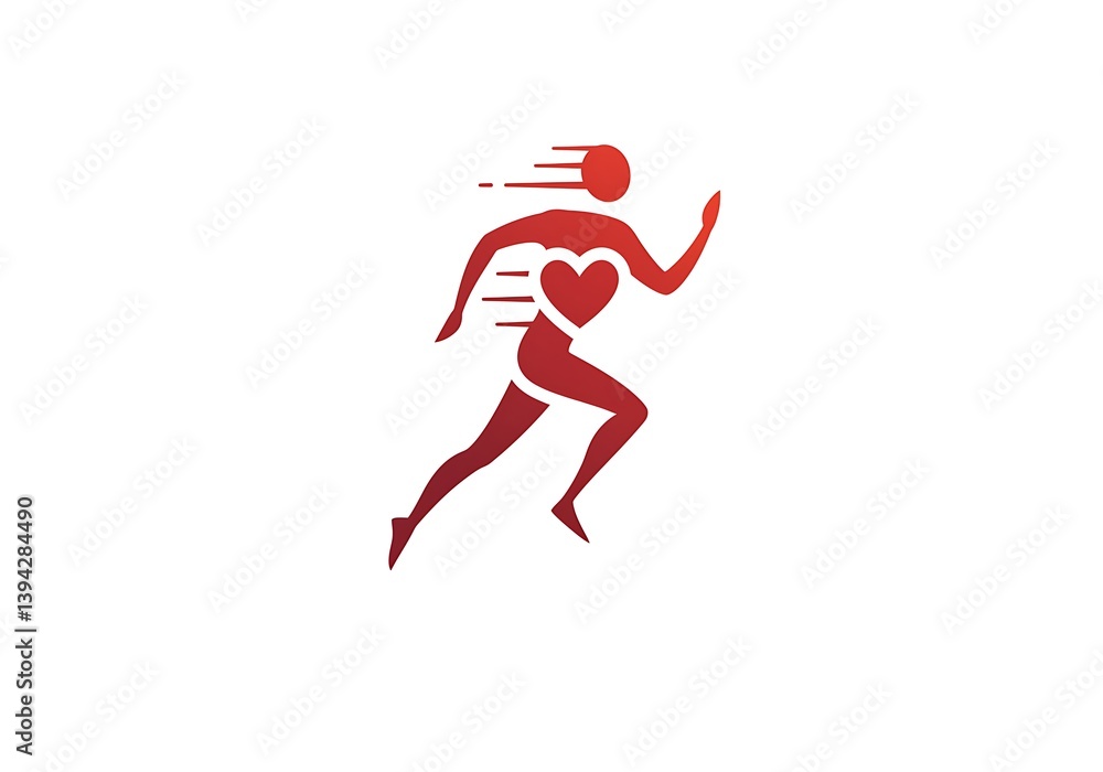 Running Man Heart Logo in Red Gradient for Health and Fitness