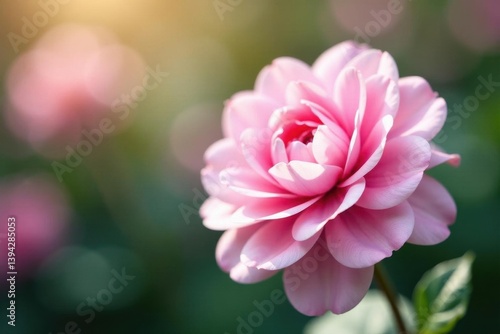 Soft pink flower, blurred center, pristine white, gentle, vibrant