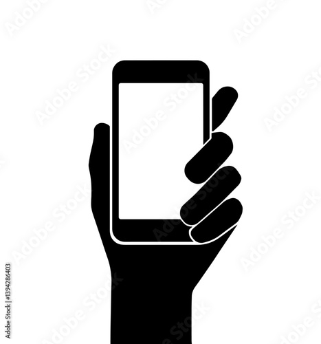 Vertical smartphone held by human hand with thumb on side, app navigation and intuitive touch interface for modern devices and online user behavior.