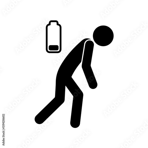 Tired human silhouette with low battery icon, physical, mental exhaustion, drained energy, emotional fatigue, burnout, stress, tiredness, lack of motivation in everyday modern life. depletion of perso