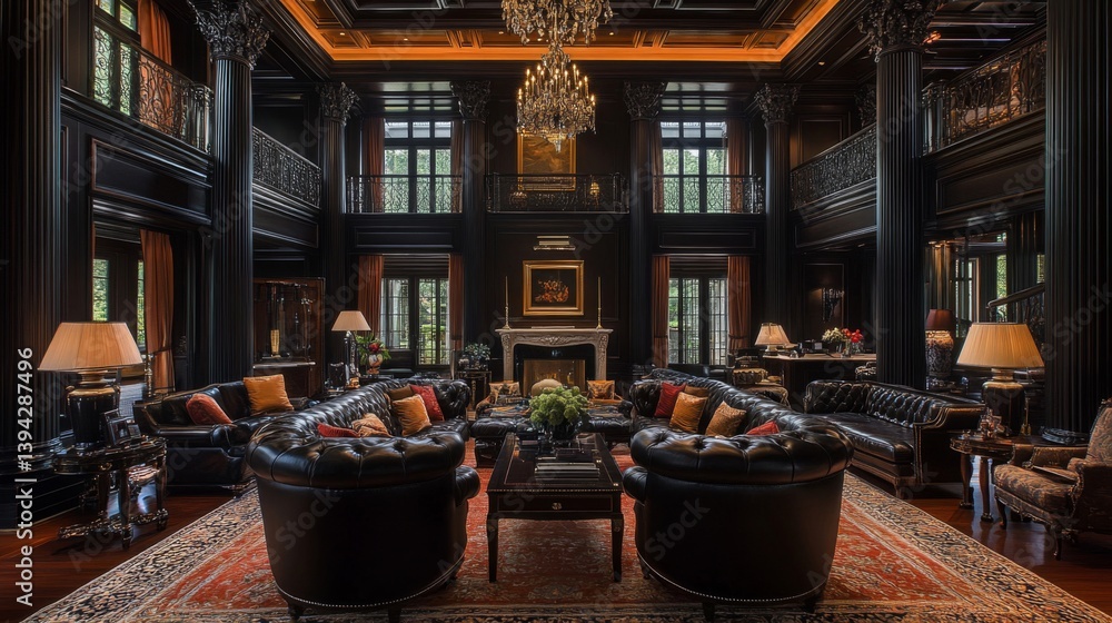 Grand Dark Wood Living Room with Leather Furniture Grand Dark Wood Living Room with Leather Furniture