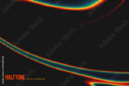 Grainy noise texture gradient surface. Black, red, yellow and blue colors. Bitmap dithering background. Abstract halftone effect. Trendy retro style. Vector.