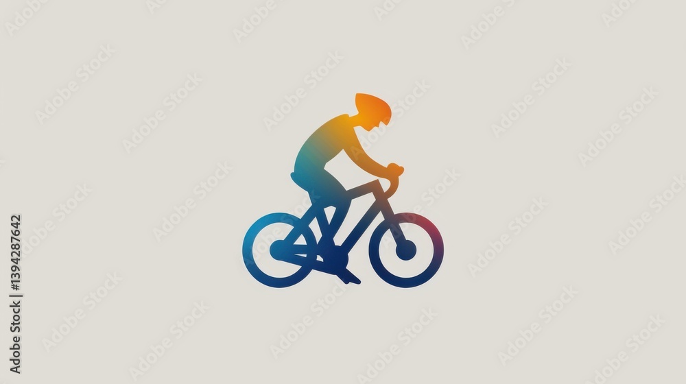 Fototapeta premium Vector Illustration of Cyclist Riding Bicycle in Gradient Colors for Sport and Fitness
