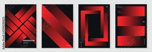 Modern gradient poster background vector set. Minimalist cover template with vibrant perspective geometric prism shapes in motion. Ideal design for social media, cover, banner, flyer.