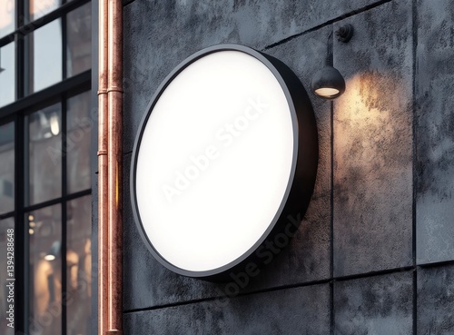 Blank Round Signage Mockup on Industrial Building Exterior at Night