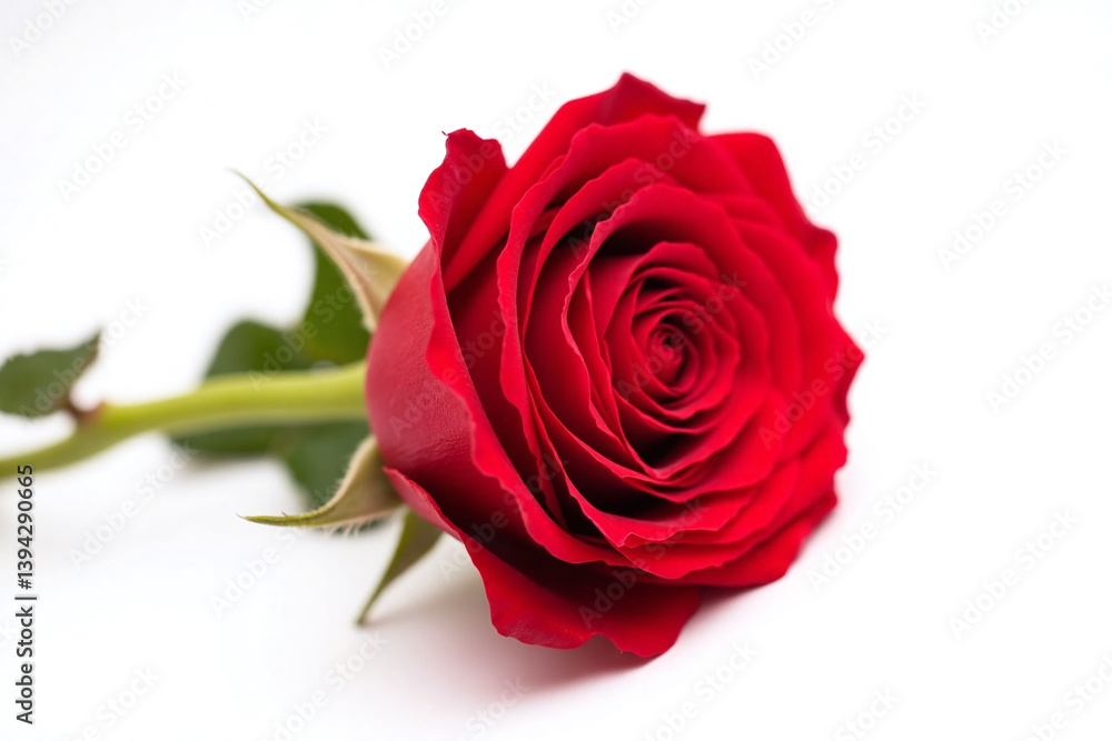 single red rose with green leaves on a white background single red rose with green leaves on a white background