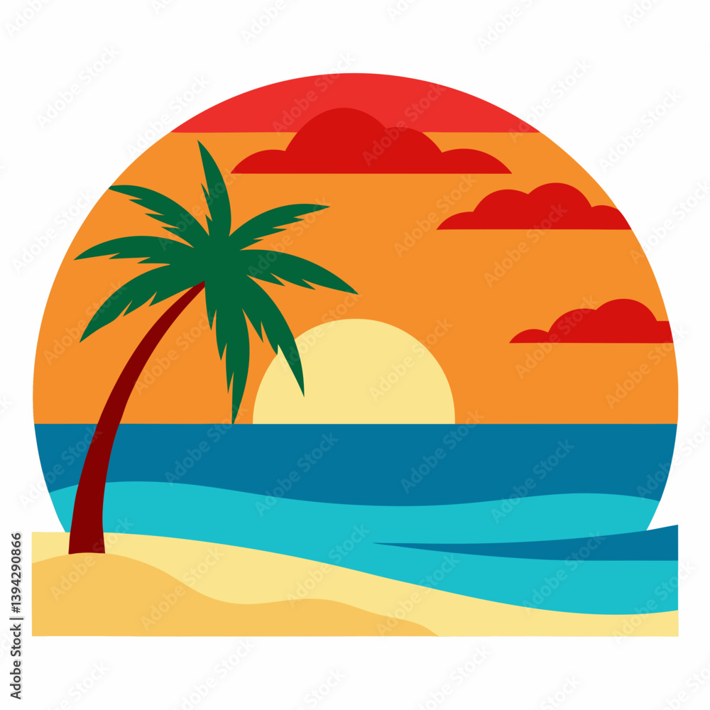 Sunset Illustration of Gradient beach landscape silhouette vector background Sunset Illustration of Gradient beach landscape silhouette vector background