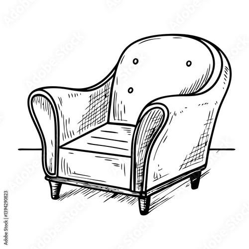 Vintage Armchair Sketch in Black and White  