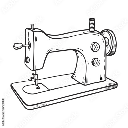 Vintage Sewing Machine Illustration in Black and White  