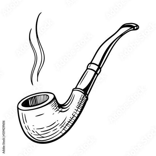 Vintage smoking pipe with smoke in black and white  