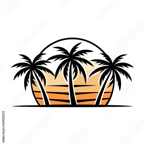 Wallpaper Mural Sunset Illustration of Gradient beach landscape silhouette vector background Torontodigital.ca