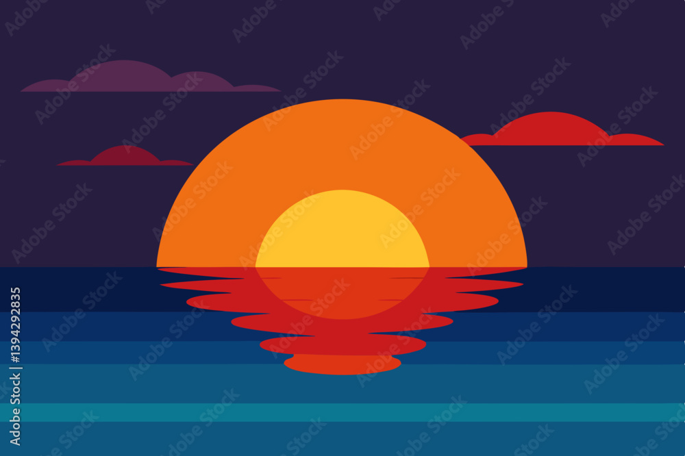 Fototapeta premium Sunset Illustration of Gradient beach landscape silhouette vector background
