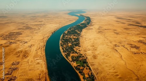 Aerial View Of A River Cutting Through A Vast Desert Landscape
