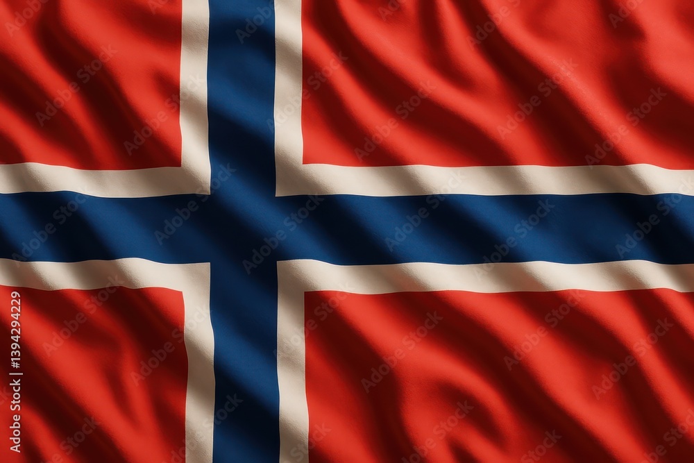 Obraz premium The Norwegian flag with its red, white, and blue Nordic cross is displayed in a close-up. Concept of: Norwegian heritage.
