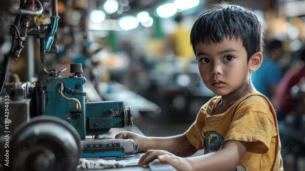 Child working in a factory setting Child working in a factory setting