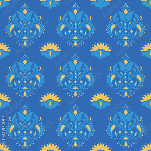 Traditional Crimean Tatar Blue Ornamental Seamless Pattern