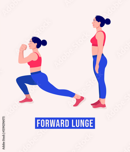 Forward Lunge exercise, Woman workout fitness, aerobic and exercises.